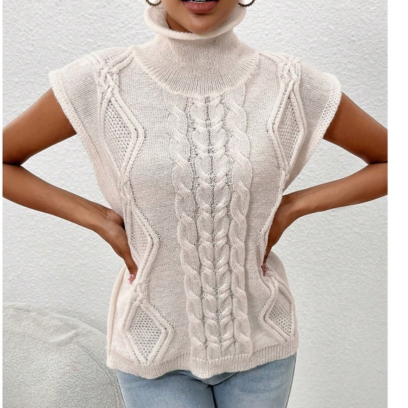 Classic High Neck Chunky cable knit Sweater Top - Picture 1 of 6